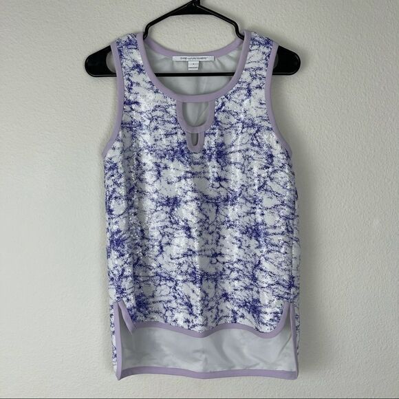 Diane Von Furstenberg Sequin Party Tie Dye Purple Tank Top Work Blouse Sz 4 - Picture 2 of 10